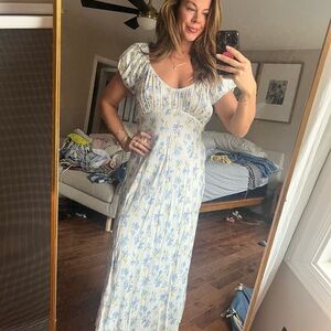 Doen Florencia Blue and Cream Floral Maxi Dress NWT